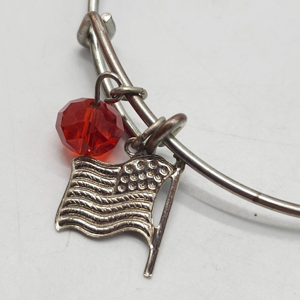 American Flag Bangle Bracelet With Red Crystal Charm - Picture 3 of 4